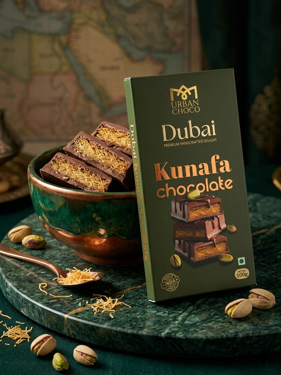 Premium Dubai Style Kunafa Chocolate Bar by Urban Choco | Crunchy Pistachio Filling